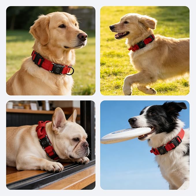 AirTag Dog Collar for Large Dogs Tactical Dog Collar with AirTag Holder | Upgrade Waterproof,Control Handle,Quick-Release Metal Buckle,1000D Nylon Fabric,Soft-Padded Webbing,Velcro Patch(RED,XL)