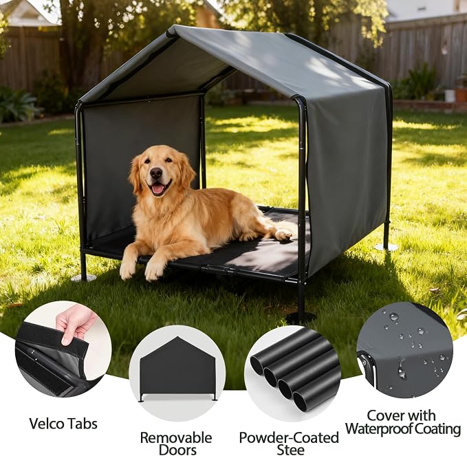 Outdoor Dog Tent with Bed, Dog Canopy Pet Shade Shelter Dog House | Dog House Outdoor Indoor Weatherproof, Outside Elevated Dog Cot Bed Dog Tent Shade，Dog Tent Outdoor