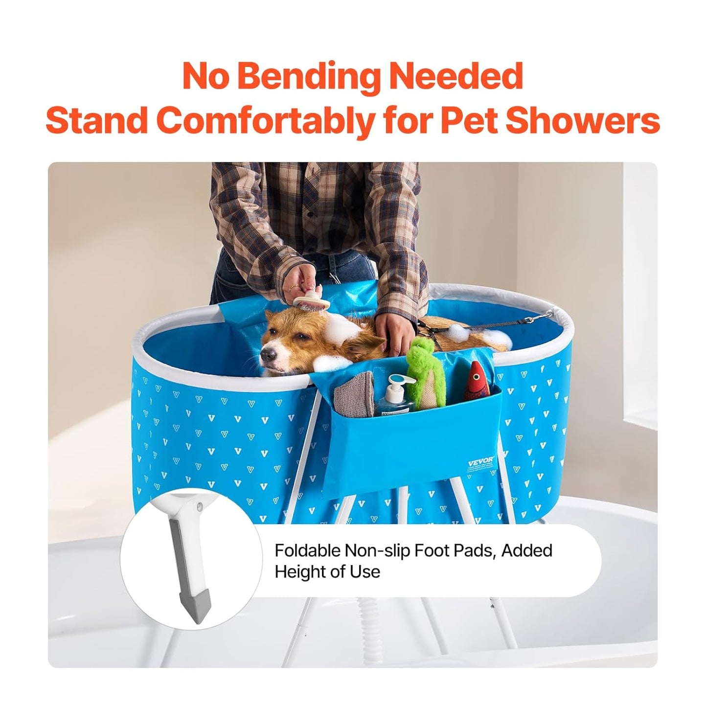 VEVOR Portable Dog Bathtub, Elevated & Foldable Space-saving Pet Shower Station with Quick Drainage, Bathing Tub for Washing & Grooming Small and Medium Size Dogs and Cats Indoor & Outdoor, Light Blue