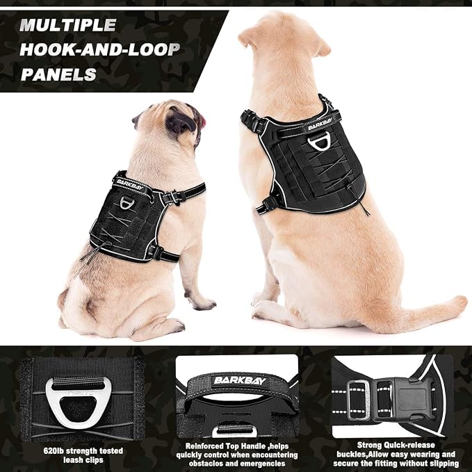 Tactical Dog Harness Large,Military Service Weighted Dog Vest Harness Working Dog MOLLE Vest with Loop Panels,No-Pull Training Harness with Leash Clips for Walking Hiking Hunting(Black,XL)
