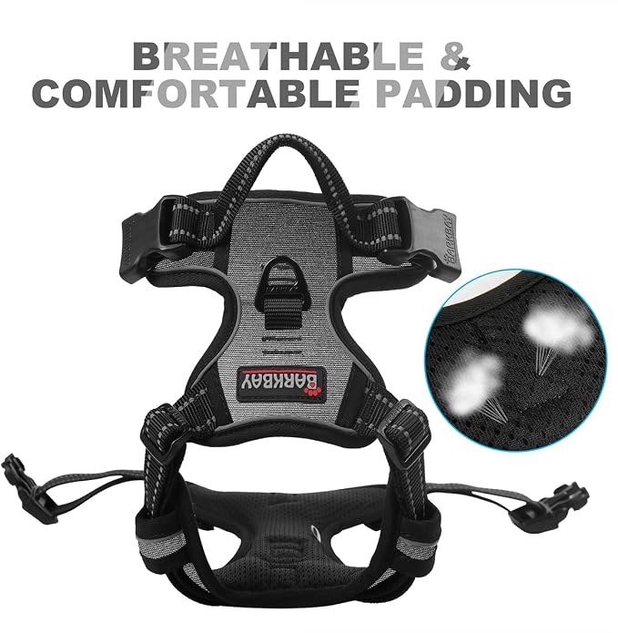 BARKBAY Dog Harness No Pull for Small Sized Dog Front Back Clips,Dog Vest | Soft Padded No Choke With Handle,Easy On&Off,Adjustable Reflective For Walking Training Running(Dark Grey,S)