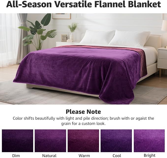 LOOBANI Waterproof Blanket for Queen Bed, Reversible Purple Flannel 80"x90" | Waterproof Dog Blankets for Large Dogs, Spill-Proof Couch Cover for Family Movie Nights, Camping, Travel, Noise Free