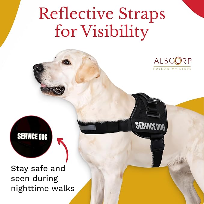 Service Dog Vest Harness – Reflective Service Animal Vest with Handle, No-Pull Adjustable Mesh Padding – XXS–XL – 2 Removable Patches. (Extra Large, Black)