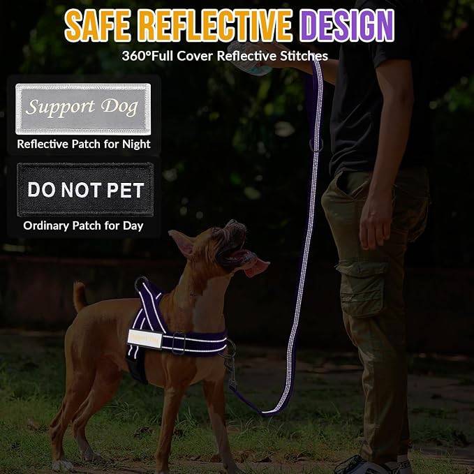 SlowTon No Pull Dog Harness with Front Clip - Heavy Duty, Soft Padded | Neck & Chest Adjustable, Tactical Pet Vest and Leash Set for Large Medium Sized Dogs, for Easy Walk & Training, Purple L