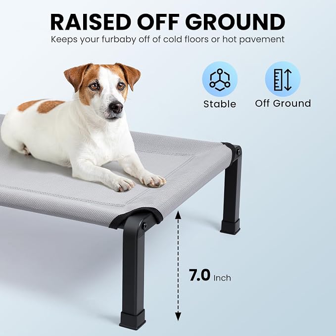Elevated Dog Bed, Cooling Raised Pet Cot with Chew Proof Mesh Fabric and Steel Frame, Portable Dog Cot Bed with No-Slip Rubber Feet, 26 in