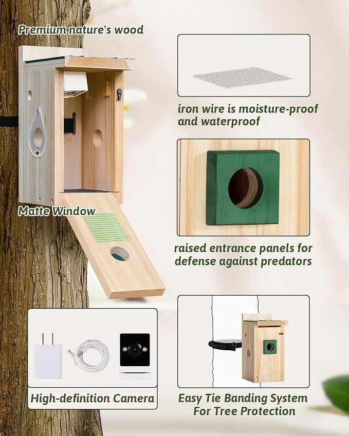 CEDAR ALPHA Bluebird Bird House with Camera,Metal Roof,1080P Birdhouse for Outside with Night Vision, Birdhouse with Camera APP Control, 2.4G WiFi App to Observe Bird Activities