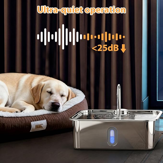 Dog Water Fountion for Large Dogs,15L/4 Gal Stainless Steel Automatic Pet Water Dispenser,Ultra Quiet Dog Fountain Water Bowl with Water Level Window & LED Light, Include 1Set Filter