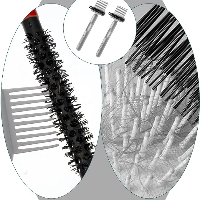 2-in-1 Hair Brush Cleaner & Remover Tool Brush Cleaning Tool Comb Cleaner Effective Hairbrush Cleaners Small and Portable for Travel Man Woman Home Salon Removing Hair Dust(Grey)
