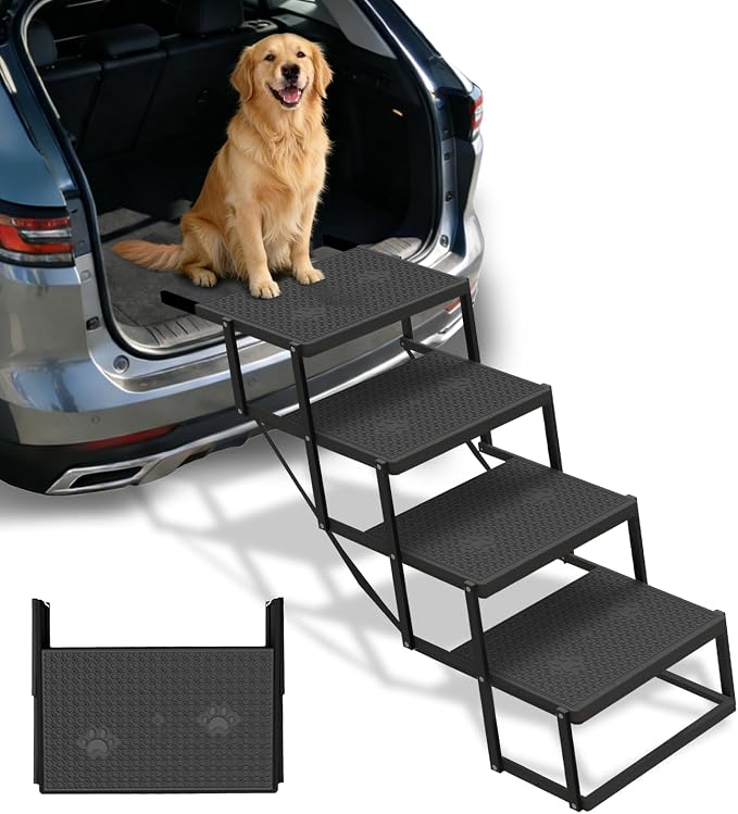 Dog Steps for Car, SUV with Upgraded Non-Slip Surface, 4 Steps | Easy Assembly, Foldable, Portable, Multi-functional Use(Car, Truck, SUV, Indoor Use)