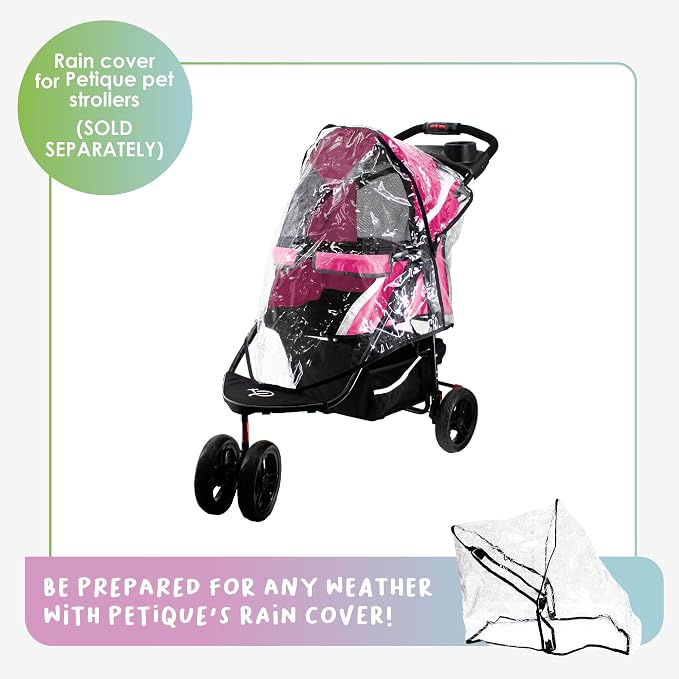 Petique Revolutionary Durable Pet Stroller, Easy Fold, Quality mesh Windows, Large Storage Basket, Secure Cup Holder Tray, Small/Medium Dogs, Cats and Pets, Supports up to 55LBS - Supernova (Pink)