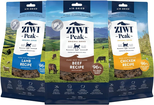 ZIWI Peak Air-Dried Cat Food Bundle High Protein, Grain Free & Limited Ingredient Superfoods (Beef, 14oz + Lamb + Chicken)