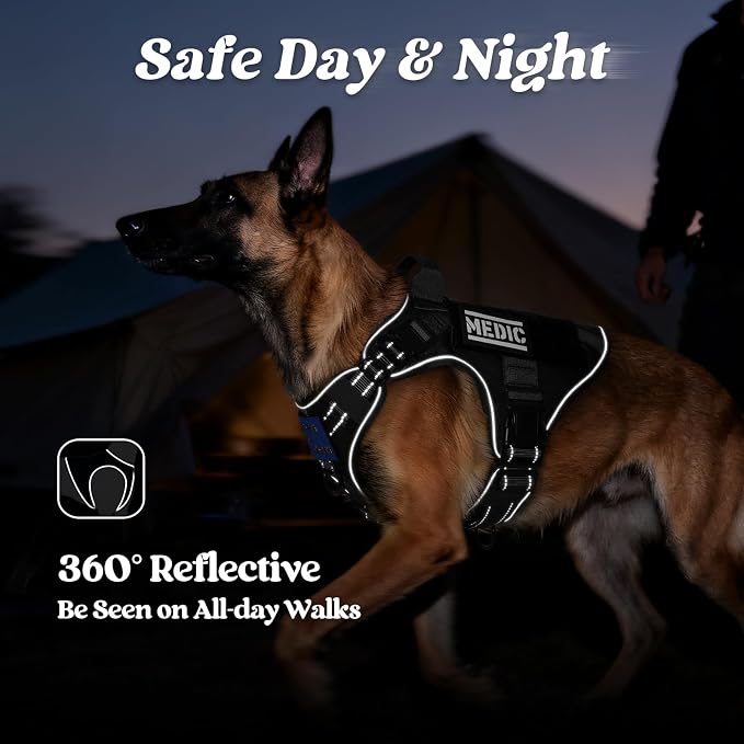 rabbitgoo Tactical Dog Harness for Large, Heavy Duty Military No Pull Vest | Sturdy Metal Buckles, 5 Adjustments, Molle System, Powerful Pullers for Training, Hunting, Outdoor, Black Reflex, Large