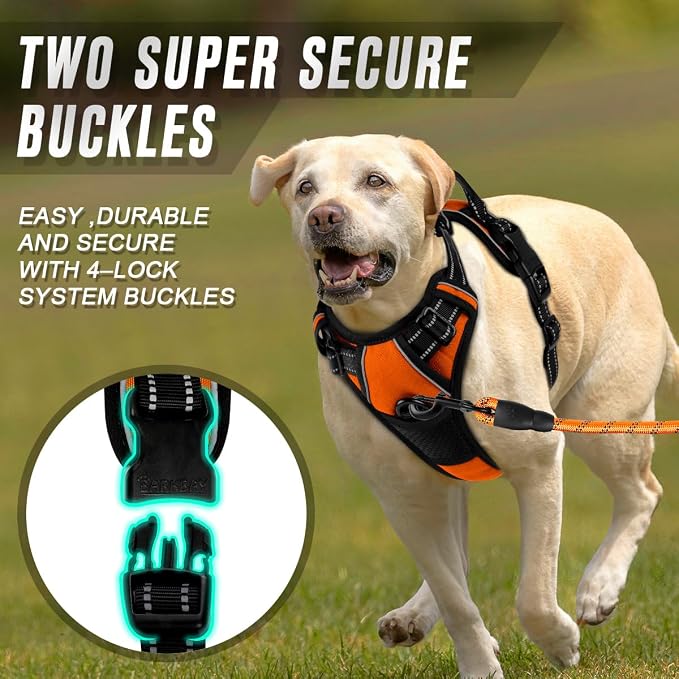 BARKBAY Dog Harness No Pull for Large Dogs Front Back Clips,Dog Vest | Soft Padded No Choke With Handle,Easy On&Off,Adjustable Reflective For Walking Training Running(Orange,XL)