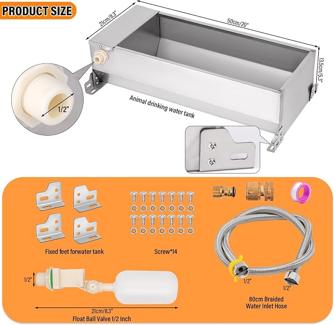Automatic Livestock Water Trough Large Capacity, Self Filling Dog Waterer | Outdoor Animal Drinking Water Bowl Dispenser with Float Valve, Stainless Steel Water Trough for Horse,Goat,Pig,Dog,Sheep