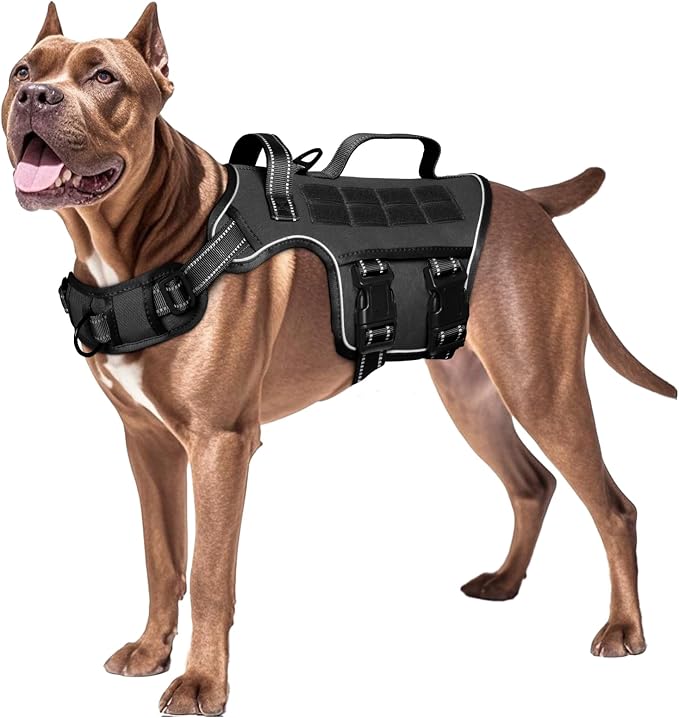 Dog Harness for Large Dogs Heavy Duty, No Pull Tactical Dog Harness with Molle System, Easy On and Off Service Dog Vest, Breathable Padded, Adjustable Reflective Pet Vest for Walking Hiking Training