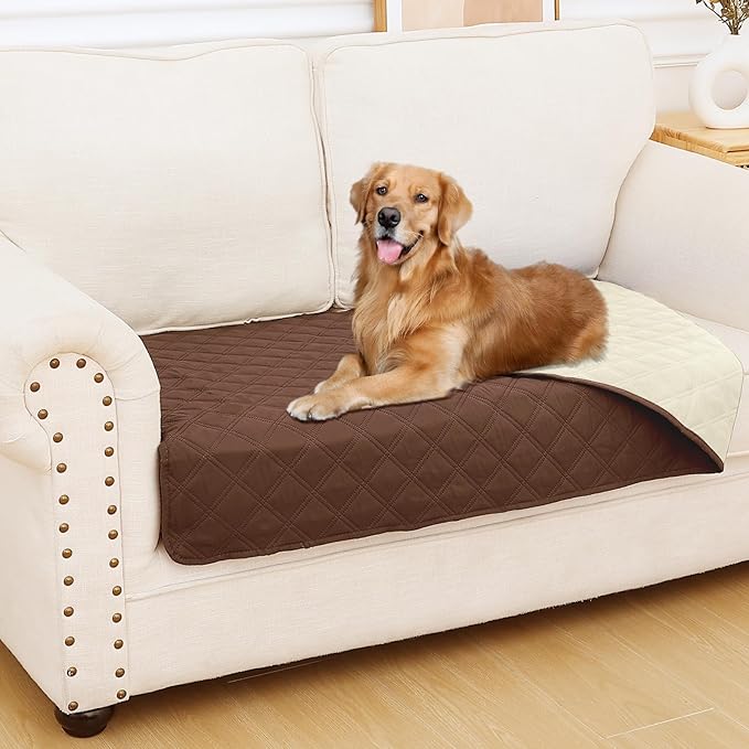 Smiry Waterproof Dog Bed Cover Pet Blanket, Soft Washable Dog Blanket for Furniture Bed Couch Sofa Reversible, Checkered (30"x53", Brown/Beige)
