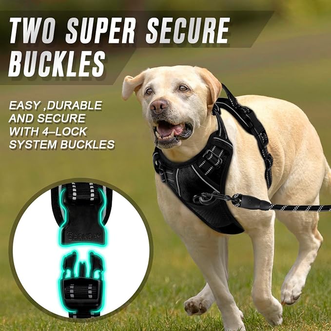 BARKBAY Dog Harness No Pull for Large Dogs Front Back Clips,Dog Vest | Soft Padded No Choke With Handle,Easy On&Off,Adjustable Reflective For Walking Training Running(Black,L)