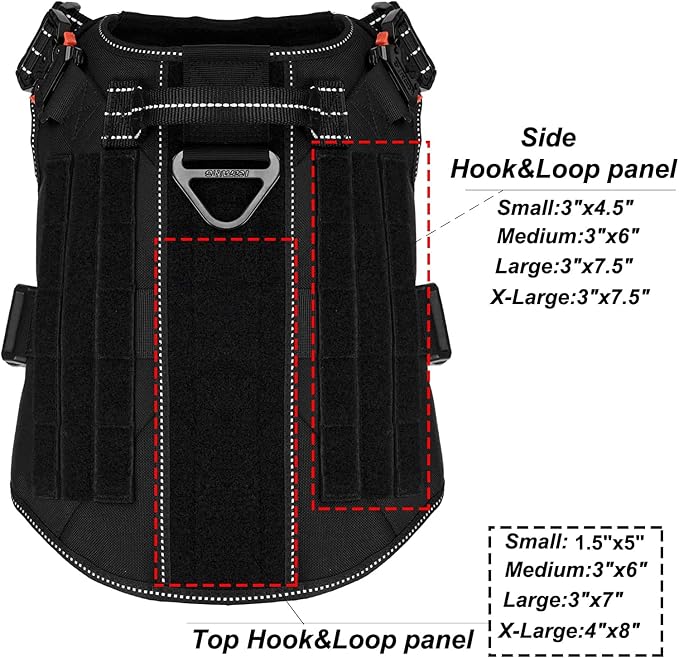 ICEFANG Tactical Dog Harness for Large Dogs,Reflective No Pull Dog Vest | with Control Handle,Adjustable,Front Hook,2 Leash Clips,Soft Padded,MOLLE Panel,Black,Large