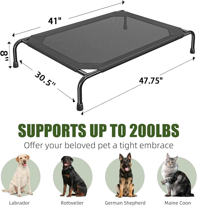 Ekisemio Elevated Dog Bed for Large Dogs, Waterproof XL Pet Cot with Breathable Mesh, Outdoor & Indoor Cooling Dog Bed, Raised Frame for Joint Support, Black