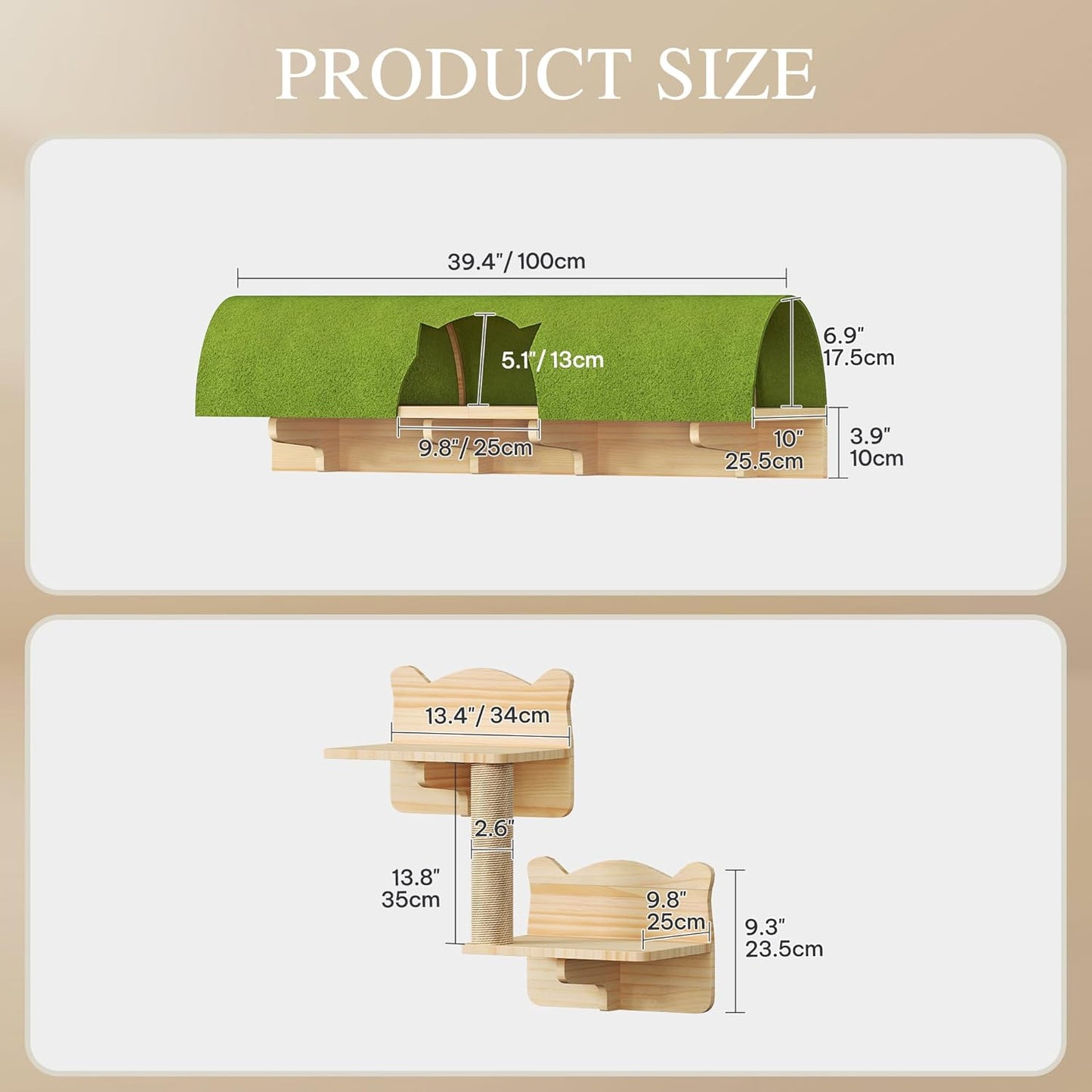 Cat Wall Shelves and Perches, Solid Wood Wall Cat Furniture, Set of 7 Feline Climbing Shelves with Bed, Steps, Scratching Post and Tunnel