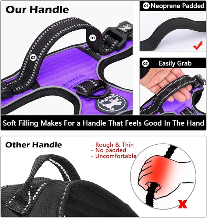 PoyPet No Pull Dog Harness Small with Front Clip & Neck Release Buckle | No Choke, Adjustable Vest, Reflective, Back Clip, Lockable, Soft Padded, Easy Control Handle for Walking Training, XS, Purple