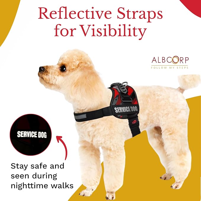 Service Dog Vest Harness – Reflective Service Animal Vest, No-Pull Harness with Handle & Mesh Padding – Sizes XXS-XL for Puppies – 2 Removable Service Patches Included (Extra Small, Red Camo)