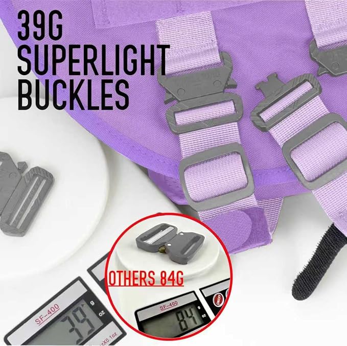 Service Dog Vest for Large Dogs, Purple Tactical Harness with Military MOLLE, Breathable Mesh & 39g Metal Buckle - Size XL for Training & Hiking