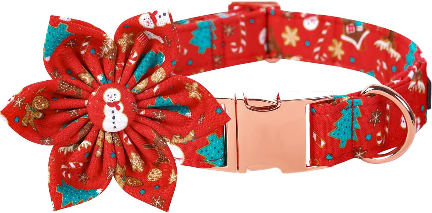Lionet Paws Christmas Dog Collar with Flower, Dog Flower Collar with Metal Buckle for Dogs and Cats, Adjustable Comfortable Dog Collar Girl Gift, XS, Neck 8-12 in