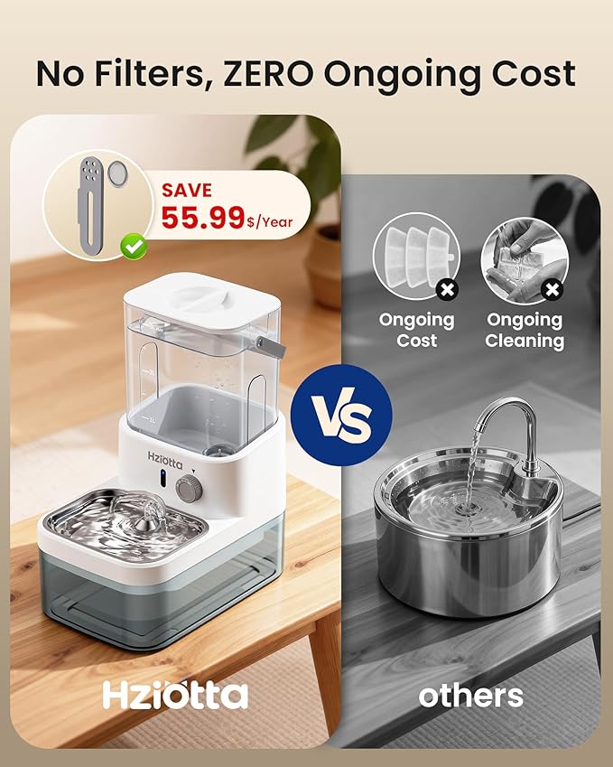 Cat Water Fountain with Radar Sensing, Stainless Steel Pet Water Fountain with 3L Clean Water Tank & 2.7 L Wastewater Tank, Wireless Cat Fountains for Drinking, No Filters, 30db Low Noise