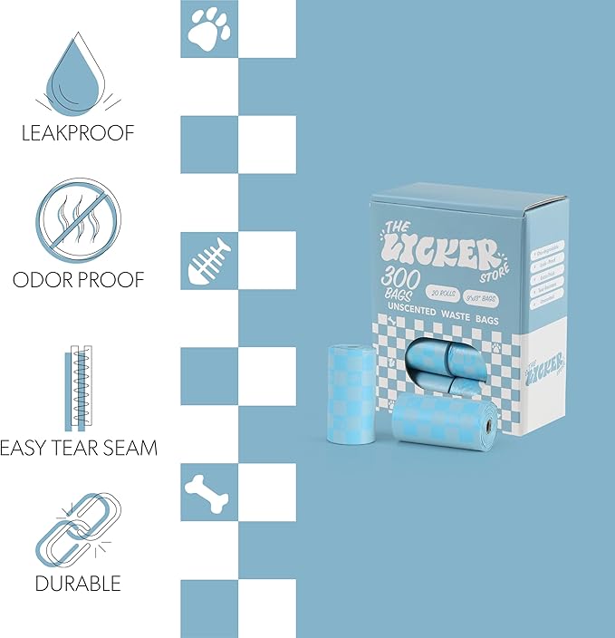 The Licker Store 13 in. x 9 in. Extra Thick Leak Proof Unscented Dog Poop Bags, Blue (300 Count, 20-Rolls)