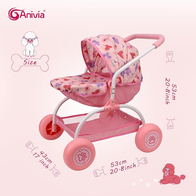 ANIVIA Doll Stroller Toy Realistic Doll Stroller Heart Design Gifts for Toddlers and Girls Foldable Baby Doll Stroller Toy