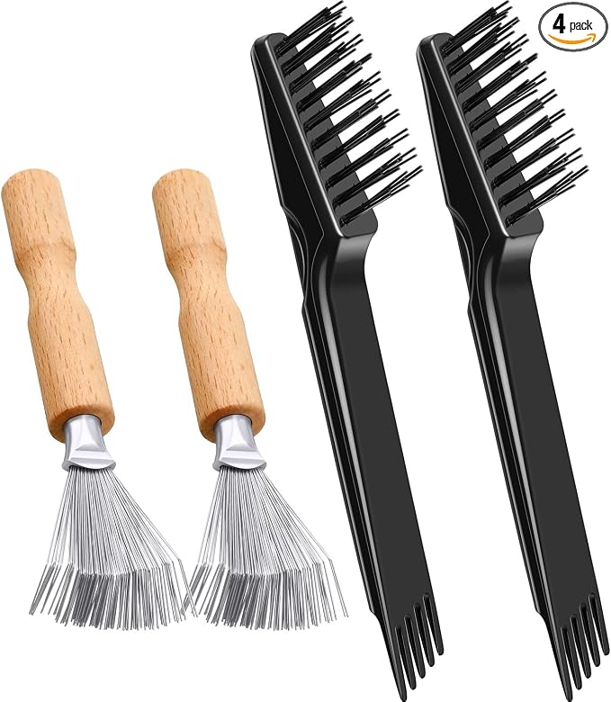 Boao 4 Pcs Hair Brush Cleaning Tool Set Mini Hair Cleaning Brush Tool Wooden Handle Mini Rakes for Removing Dust Home Salon Use(Black)