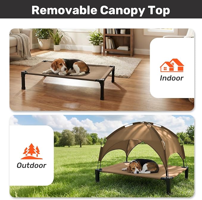 Elevated Dog Bed with Removable Canopy, Sun Protection Shade Tent Dog Cot | Portable Outdoor Dog Bed, Raised Pet Cooling Cot Bed for Dogs, 42in