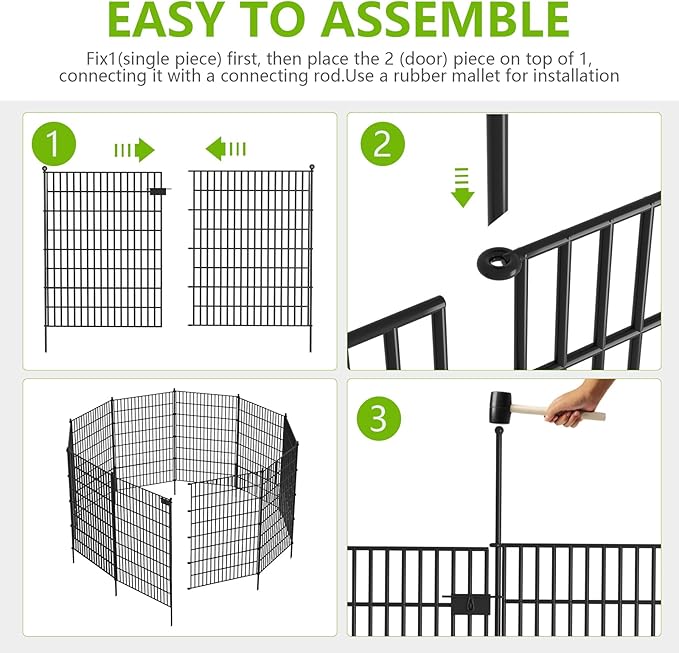 Toolterritary 10 Panels No Dig Garden Fence with Gate, 40 in(H) X 24.2 ft(L) Metal Fence Panels, Thickened Rustproof Garden Fencing, Animal Barrier Fence for for Dogs, Rabbits, Landscape, Patio