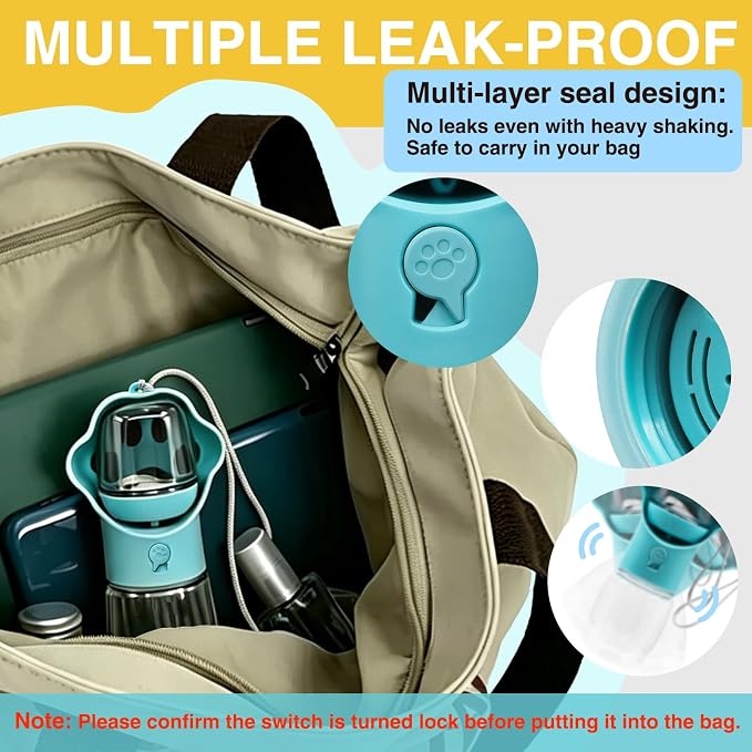 Dog Water Bottle with Food Container, Portable Pet Dispenser, Leak Proof, Hiking, Puppy Travel, Outdoor Activities(11.16 fl.oz/330ml, Blue)