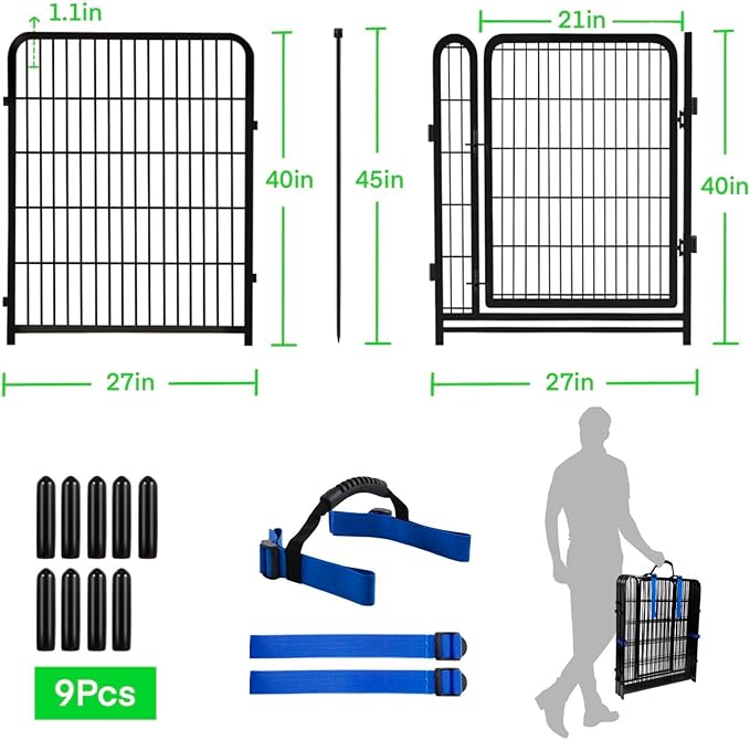 Okaygardn Garden Fence 40 inch High, Dog Fence Outdoor for Yard, 21" Wide Low Threshold Gate, Fencing for Garden Beds, Garden Fence Border,Animal Barrier Fence, Rabbit Fence, 8 Panels Total 17.7 Ft(L)