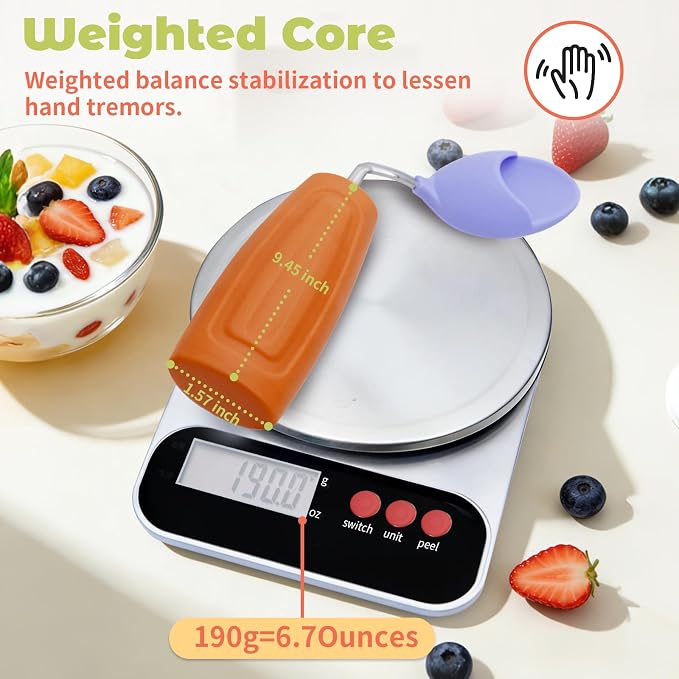 Anti-Tremor Spill Shield Spoon for Hand Tremors Parkinsons, Weighted Adaptive Utensils with Large Enclosed Scoop, Ergonomic Non-Slip Handle, Dishwasher Safe (Brown, Left Spoon)