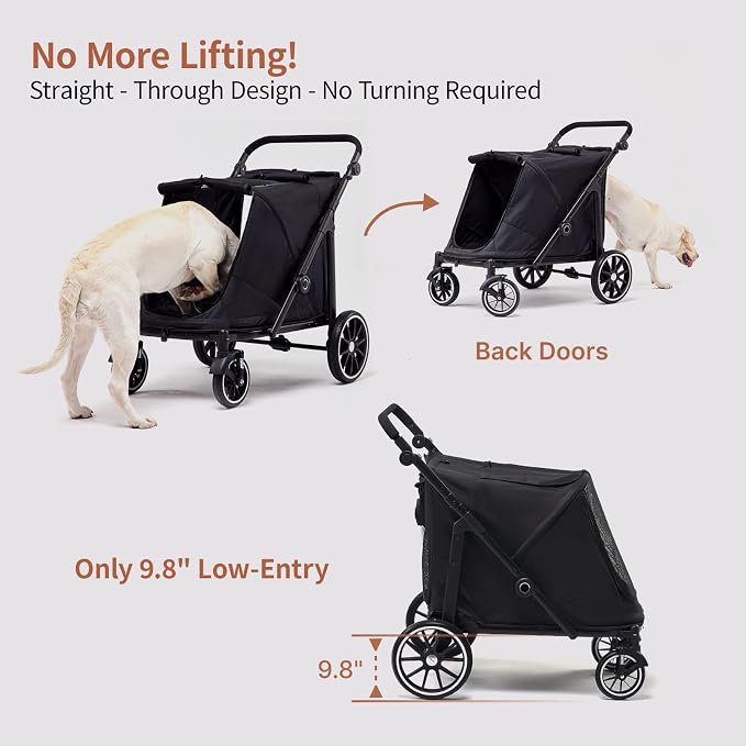 Dog Stroller for Large Dogs, 100 Lbs Capacity Heavy Duty Extra Large Pet Stroller for Medium Dogs, All Terrain Dog Wagon Cart with 12" PU Wheels, Shock Absorption, Adjustable Handle, Black