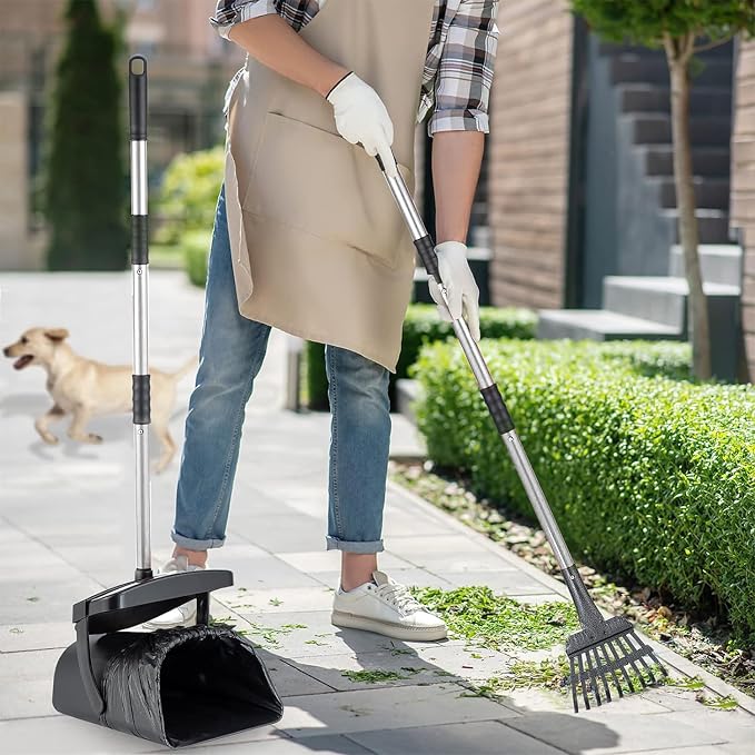 2pcs Heavy Duty Dog Pooper Scooper with 40 Bags, Long Handle Swivel Bin & Rake Spade for Large Medium Dogs, Pet Waste Removal for Yard Grass Gravel, Easy to Clean