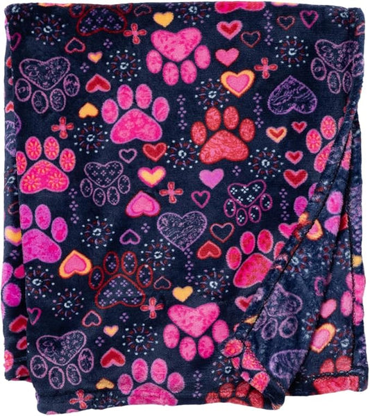 Pet Dog Cat Blanket Ultra Soft Cozy Fleece Paw Print Design Machine Washable Durable for Crates Beds Sofas Travel (Sweetheart Paws, Medium)