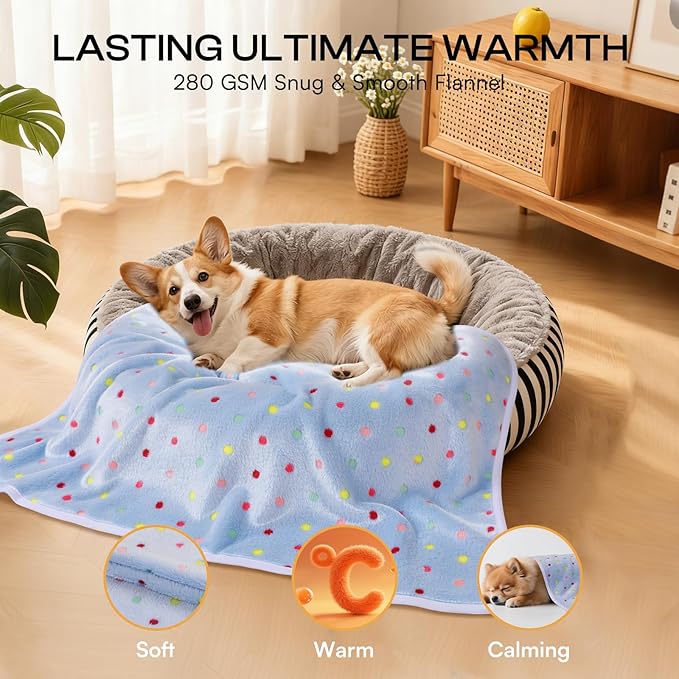 1 Pack 6 Blankets Dog Cat Soft Fluffy Fleece Pet Blanket Warm Cute Print Design Puppy Kitten Blanket Doggy Dot Small(23"x16")