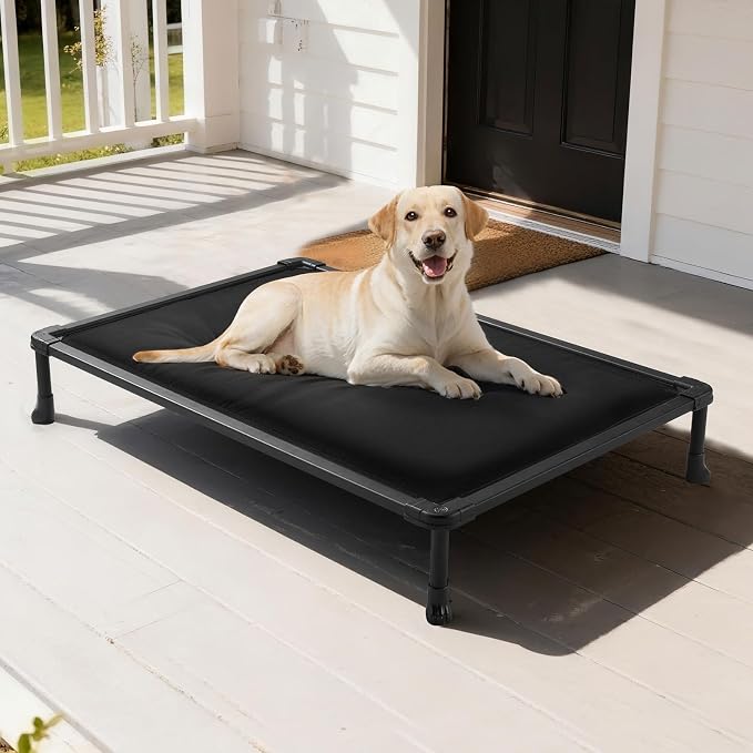 Veehoo Chew Proof Elevated Dog Bed, Padded Indestructible Raised Dog Cot | Orthopedic Dog Platform Bed with Soft Padded Mat, Durable Waterproof Pet Cot for Indoor, Outdoor or Crate, 41-Inch, Black