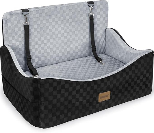 JOEJOY Dog Car Seat for Medium/Large Dogs - Reversible Dual-Sided Travel Dog Car Bed with Memory Foam, Washable Pet Booster Seat for Do gs up to 55 lbs or 2 Small Dogs, 2 Safety Leashes, Grey