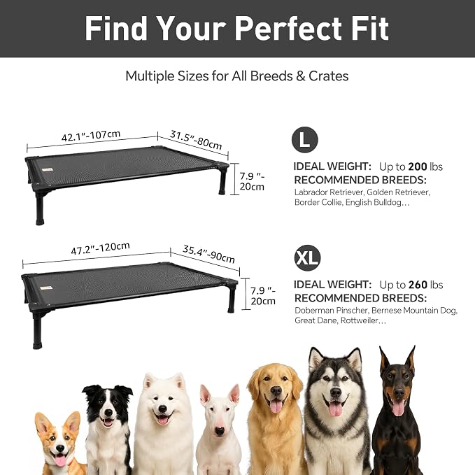 47'' Outdoor Elevated Dog Bed for Extra Large Dogs, Chew-Proof Pet Camping Raised Cot with Breathable Mesh - Durable Frame, Cooling Hammock Bed, Non-Slip Feet, Waterproof, Easy Clean