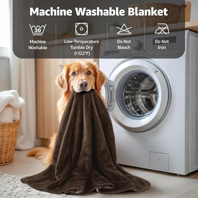 LOOBANI Waterproof Blanket for Bed Intimacy King Size 85"x108", Coffee | Double-Side Leak-proof Cozy Flannel, Reversible, Stain-Proof Cover for Rest Movie Time, Furniture Protection, Large Dogs,