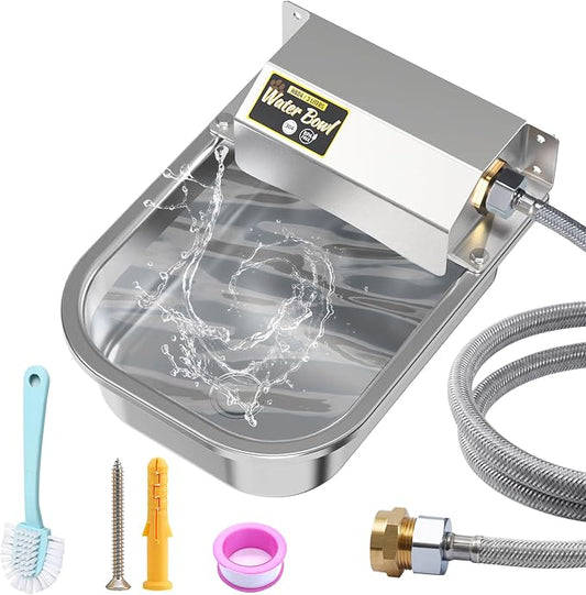 PETTEN 3L Automatic Dog Water Bowl Dispenser, Stainless Steel Self-Filling Water Bowl for Large Dogs & Outdoor Auto-Filling Fresh Water with 3/4" GHT Hose Connection