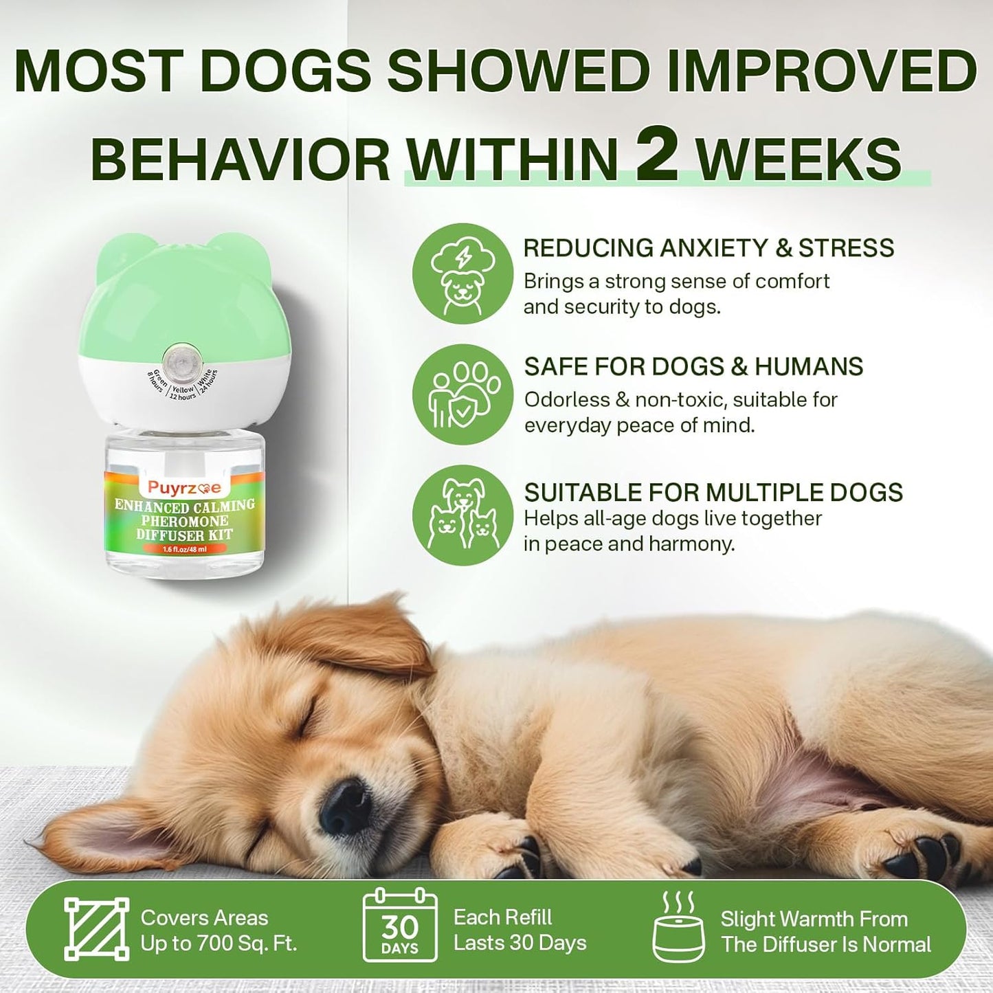 Dog Calming Diffuser with 3 Timing Functions, 3-in-1 Dog Anxiety Relief Diffuser Kit, 120-Day Anxiety Relief, Stress Relaxation Pheromones Calming for All Dogs (1 Diffusers + 2 Refills)