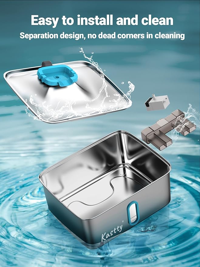 Kastty 3.96 Gal Large Dog Water Fountain,15L Stainless Steel Dog Water Bowl Dispenser with Water Level Window and LED Light,Ultra Quiet Automatic Pet Water Fountain Easy Cleaning(FS78,Blue)