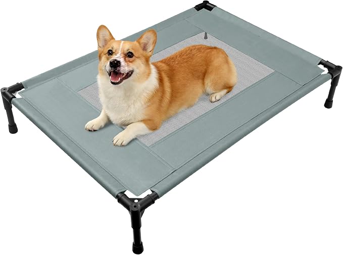 Elevated Dog Bed for Large Dogs - Outdoor Cooling Cot with Washable Breathable Mesh, Portable Raised Pet Bed with Non-Slip Feet & Waterproof Teslin, Heavy Duty & for Camping