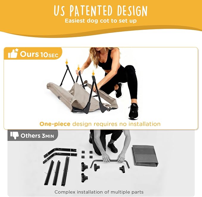 Upgraded Non-Slip Daisy Cot, XL Foldable Elevated Dog Bed, Portable Raised Outdoor Folding Dog Cot for Camping/Home, Chew Proof Waterproof Heavy Duty Up to 160 Lbs, Brown, 49"x 33"